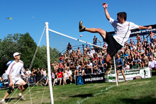 Emmanuel Bouchard vs. Kenny Shults photo by Jamie Lepley Emmanuel Bouchard at the 12004 world footbag championship